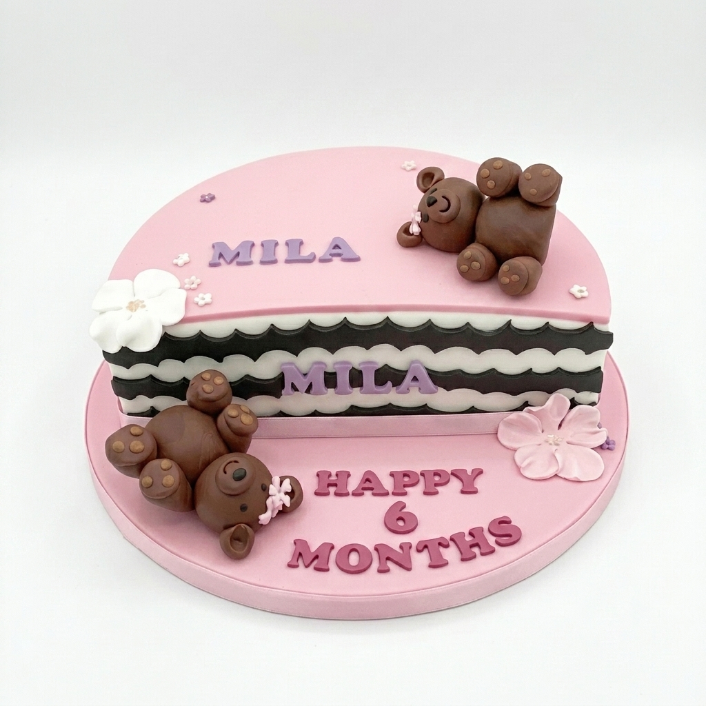 Pink Teddy Bear 6 Months Baby Girl Cake