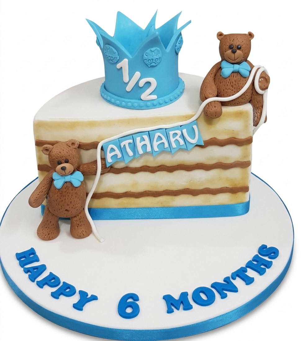Teddy Bear Baby Boy 6 Month Half Birthday Cake