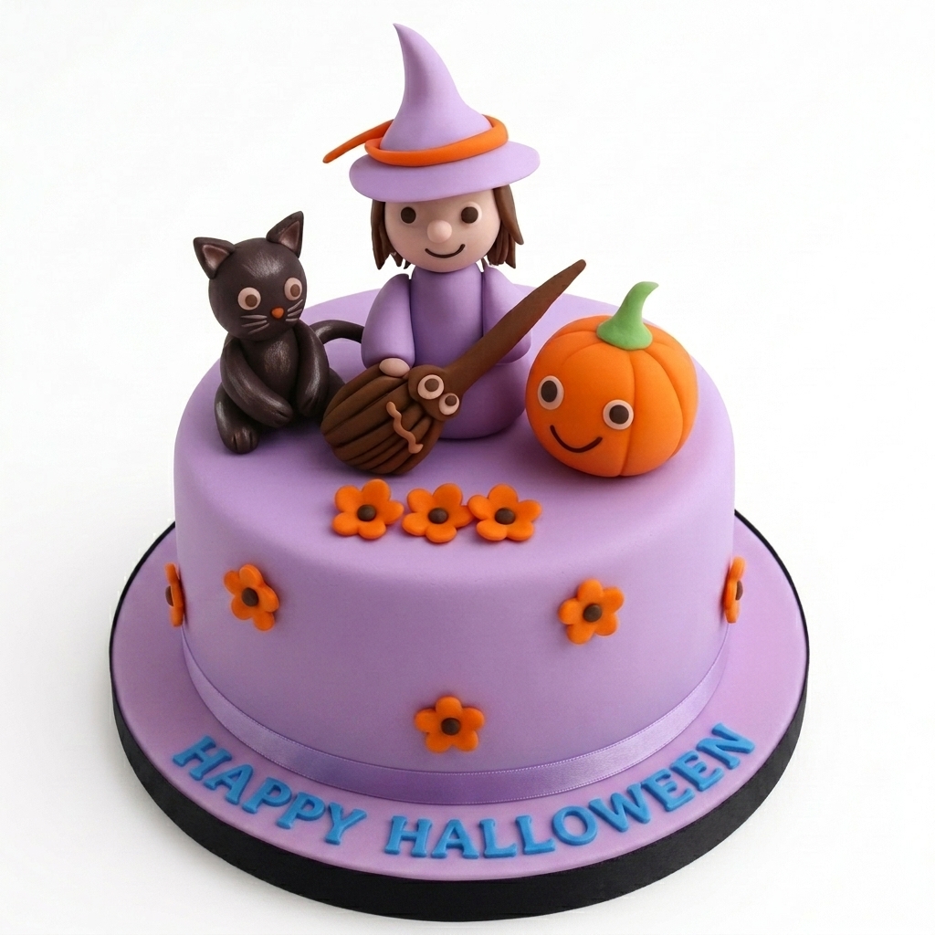 Halloween Witch & Cat Cake