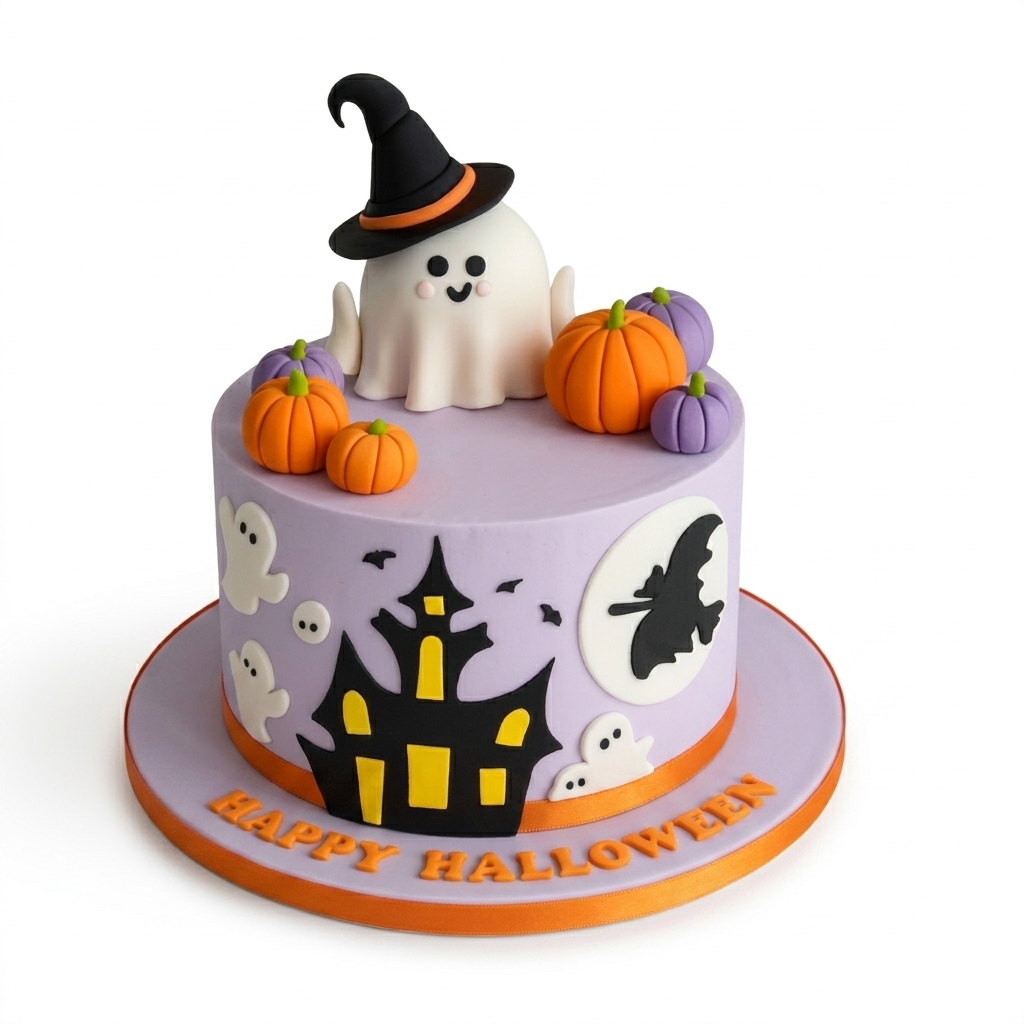 Happy Halloween Ghost & Pumpkin Cake