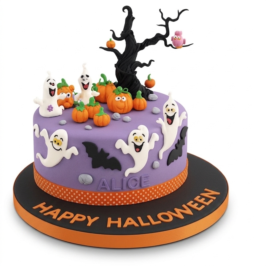 Spooky Halloween Ghost & Pumpkin Cake