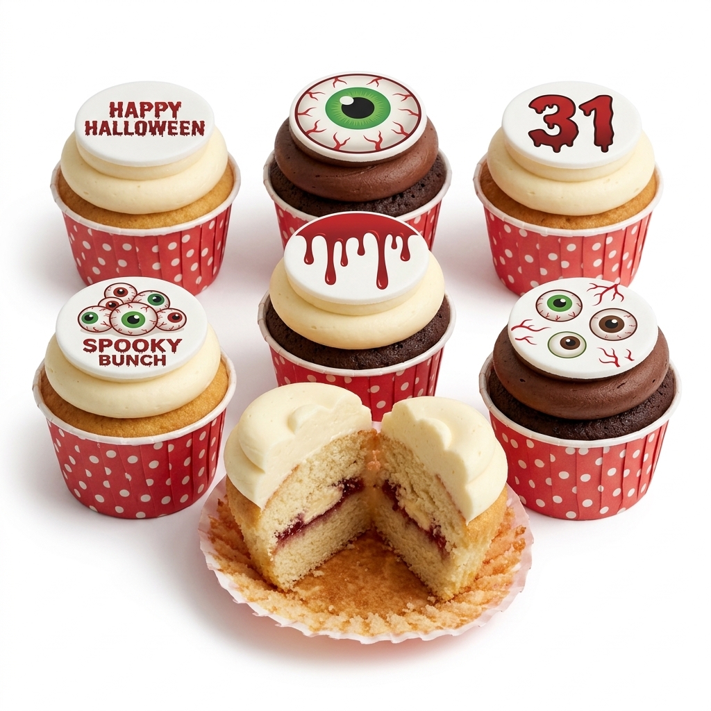 Spooky Halloween Eyeball Cupcakes with '31' Topper