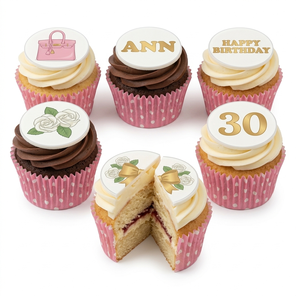 Elegant Ladies Birthday Cupcakes with Personalised Toppers