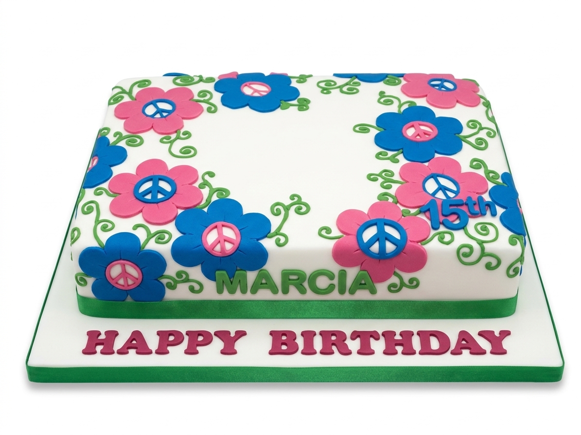 Retro Floral Peace Sign Birthday Cake