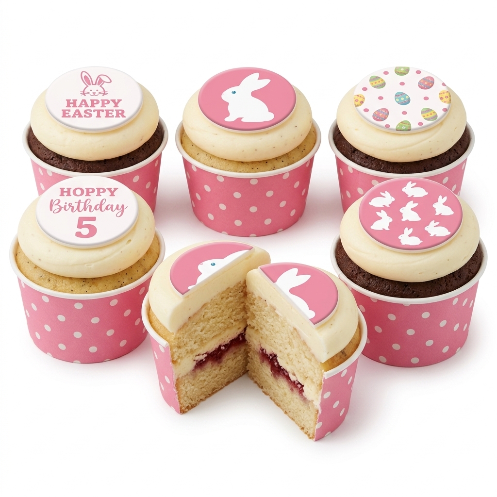 Bunny Birthday Cupcakes with Custom Age Toppers