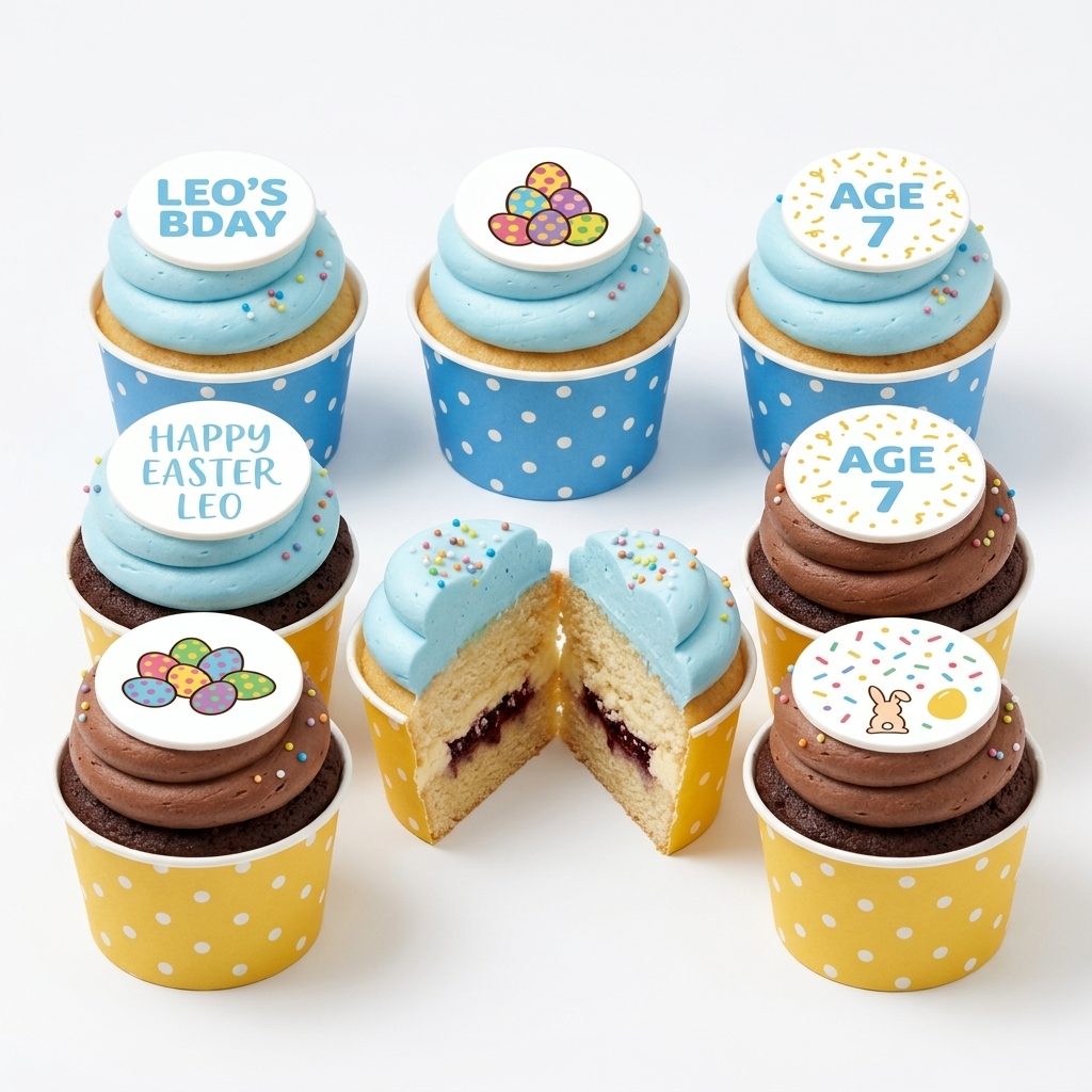 Colourful Kids Birthday Cupcakes with Custom Toppers