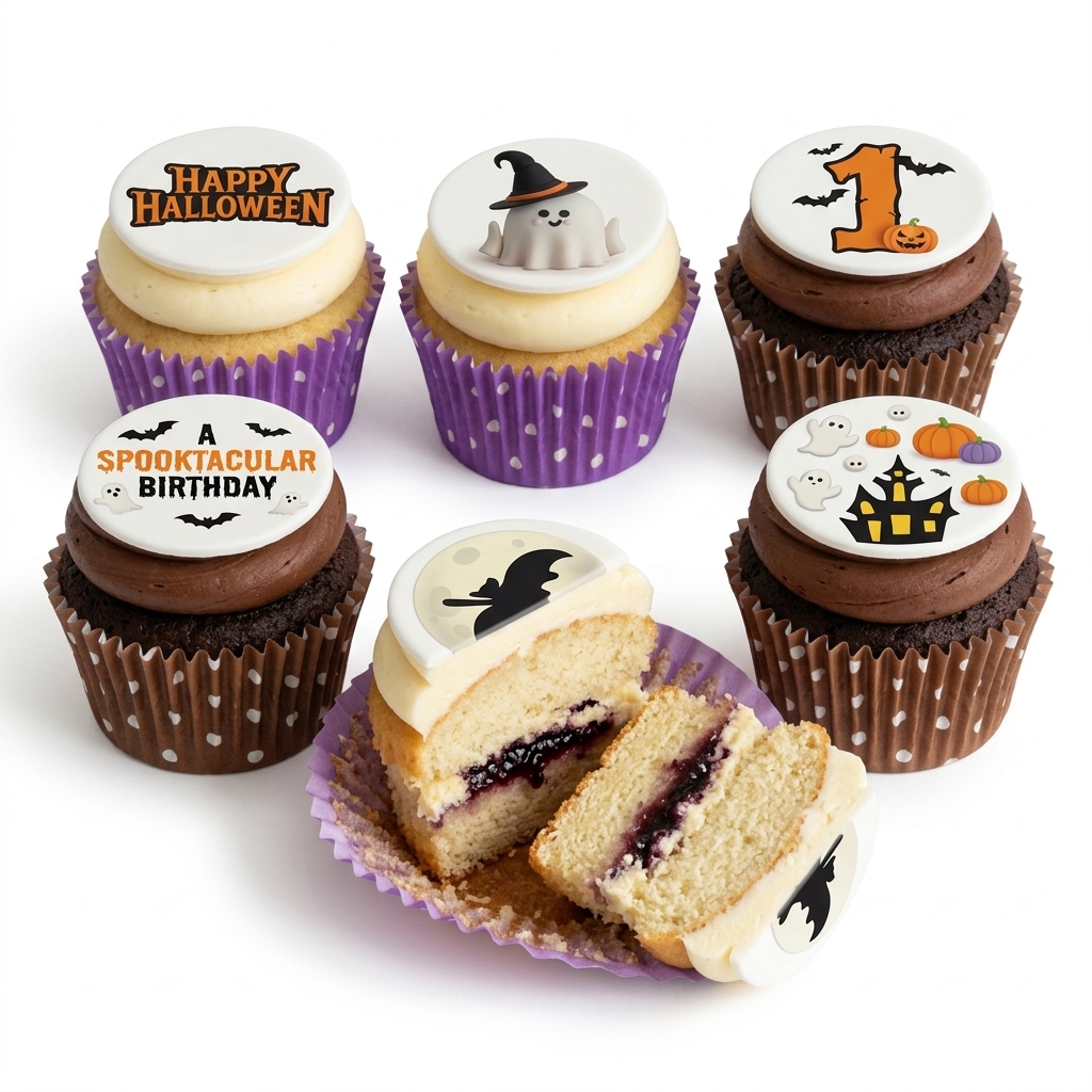 Halloween Birthday Cupcakes with Spooky Toppers