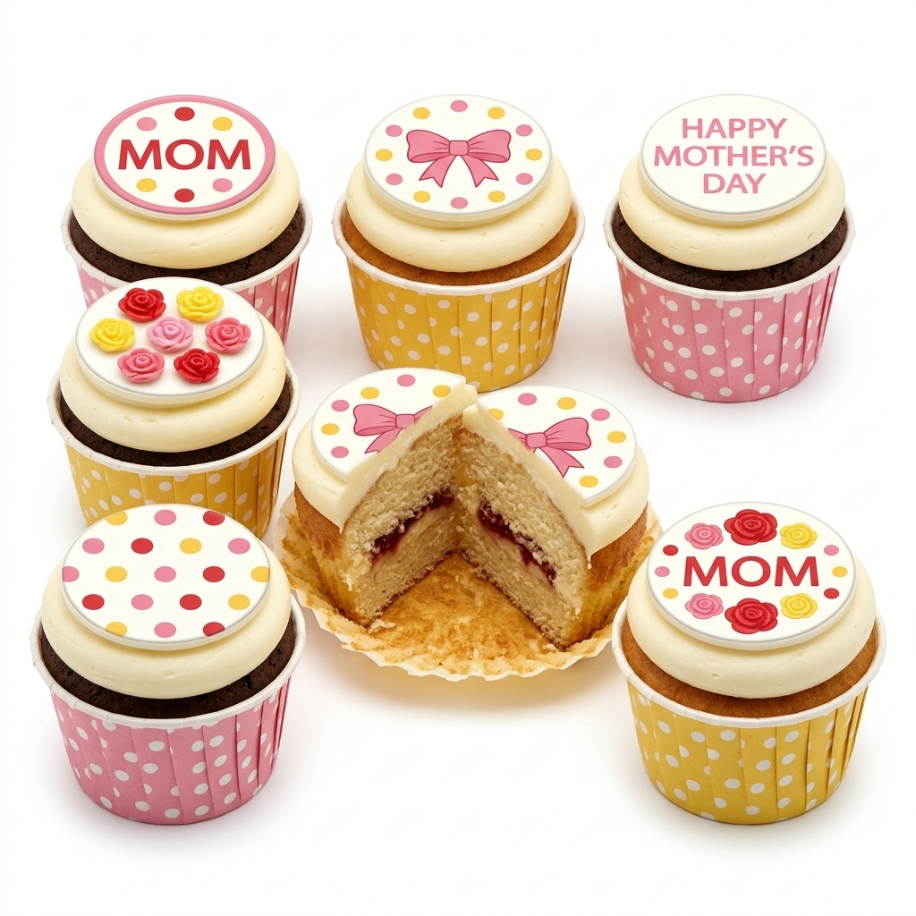 Mother's Day Cupcakes with Floral & Bow Toppers