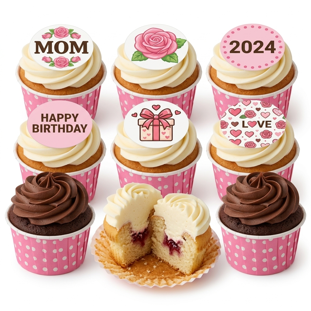 Ladies Birthday Cupcake Selection with Floral & Heart Toppers