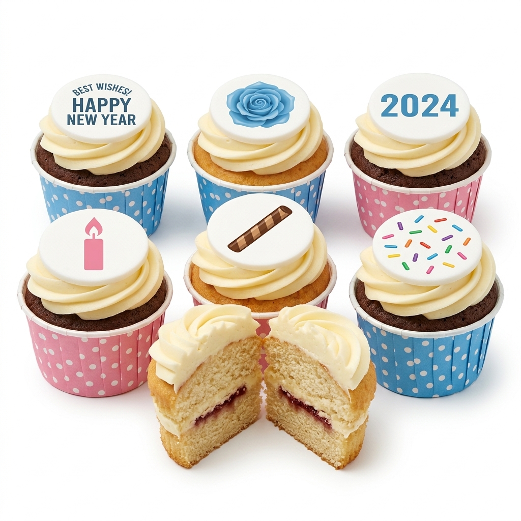 Birthday Cupcakes with Custom Celebration Toppers