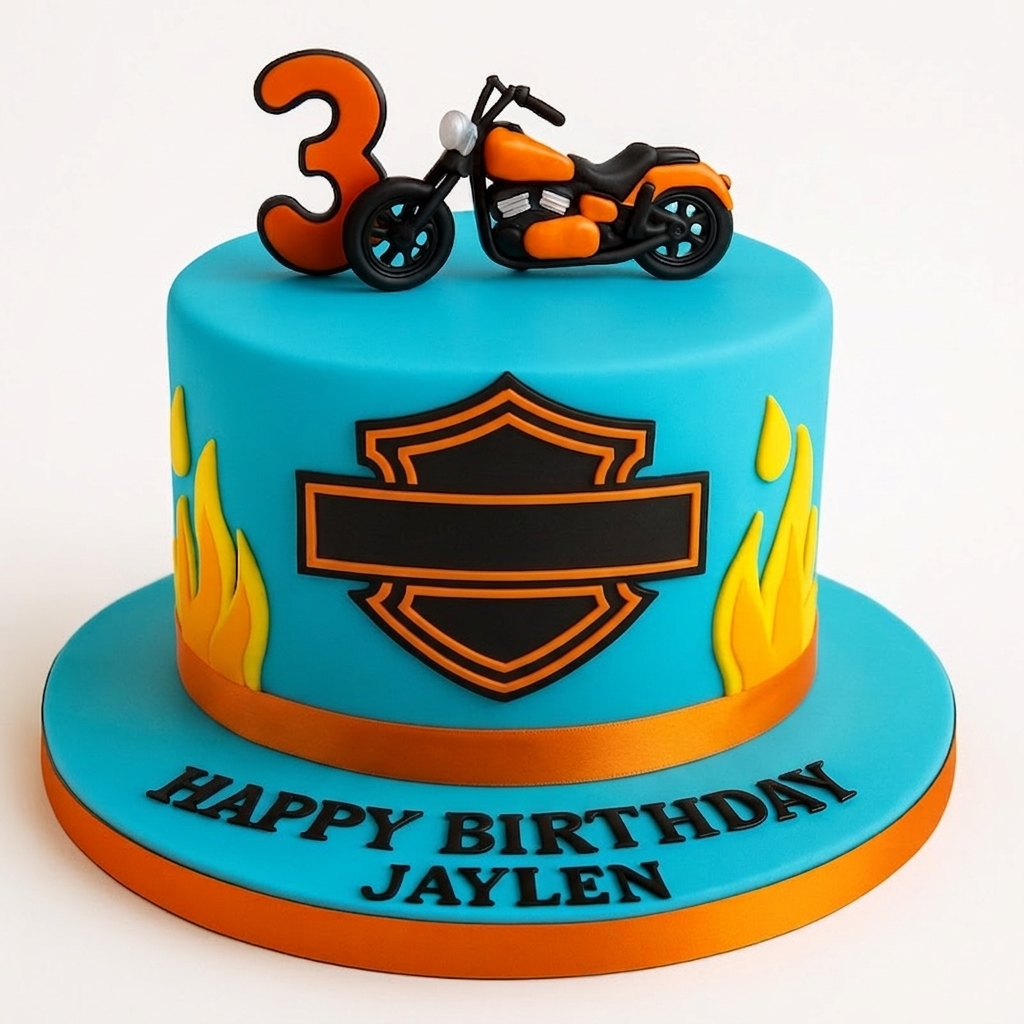 Motorcycle Birthday Cake with Custom Age Topper