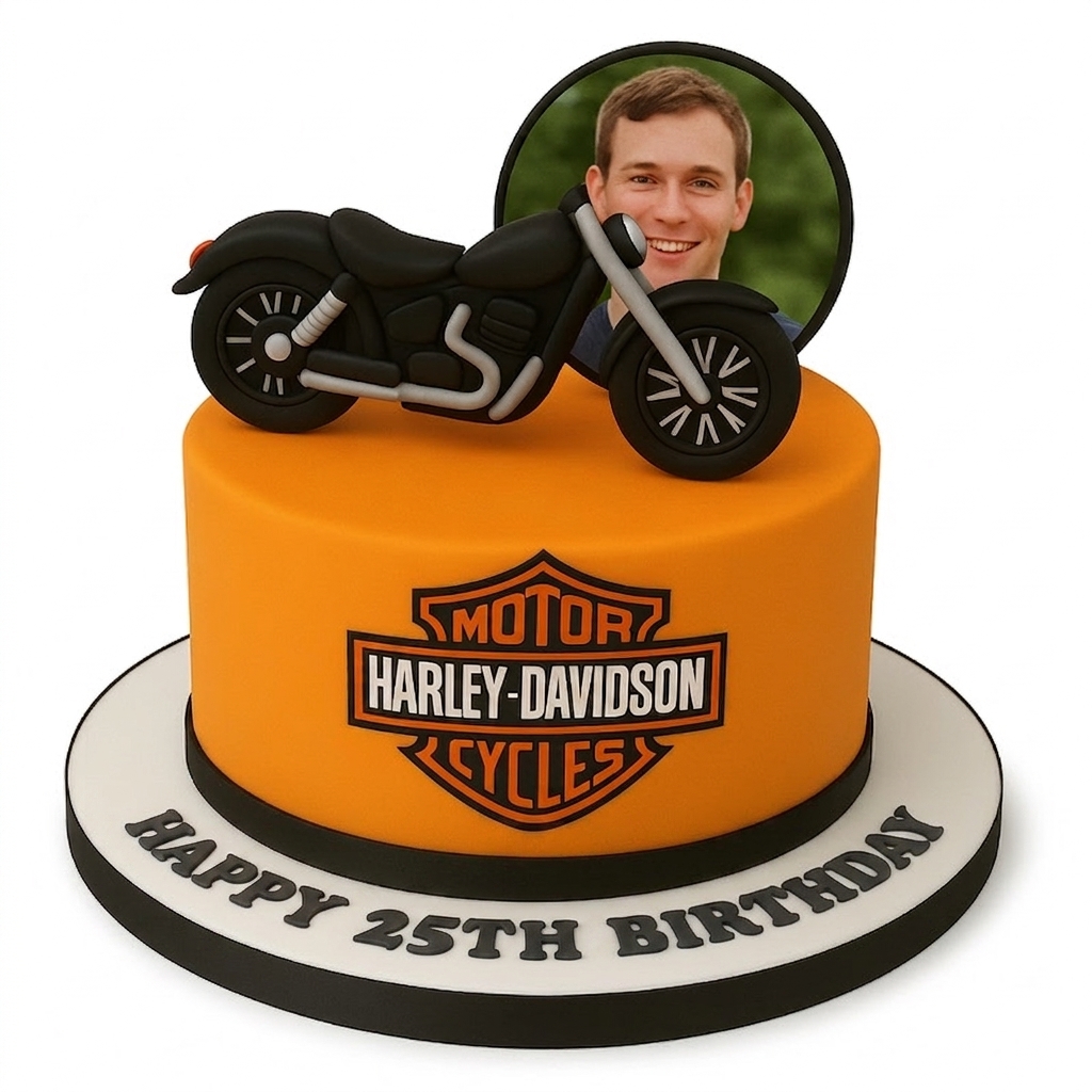 Harley Davidson Motorcycle Birthday Cake with Photo
