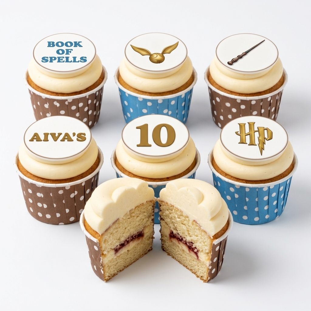 Harry Potter Birthday Cupcakes with Custom Toppers