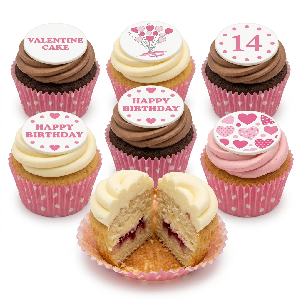 Pink Heart Birthday Cupcakes with Custom Age Topper