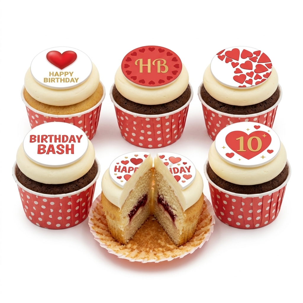 Heart Birthday Cupcakes with Custom Age Toppers