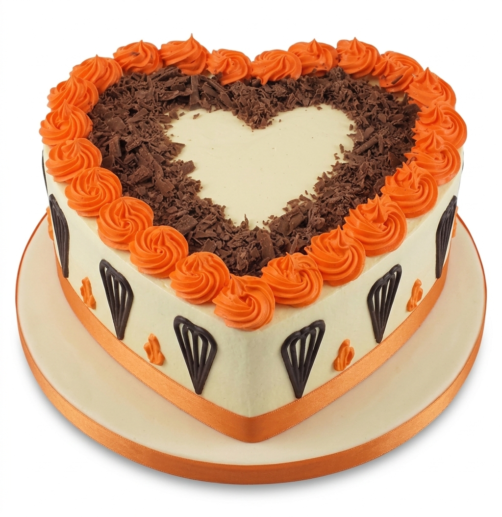Heart Shaped Birthday Cake with Chocolate Shavings & Orange Swirls