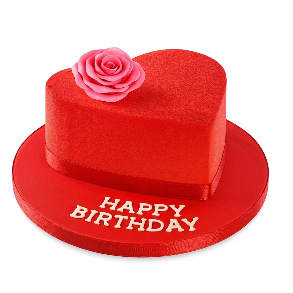 Red Heart Birthday Cake with Rose