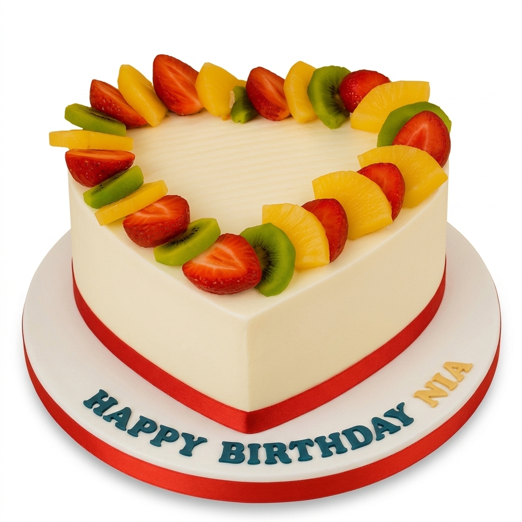 Fresh Fruit Heart Birthday Cake