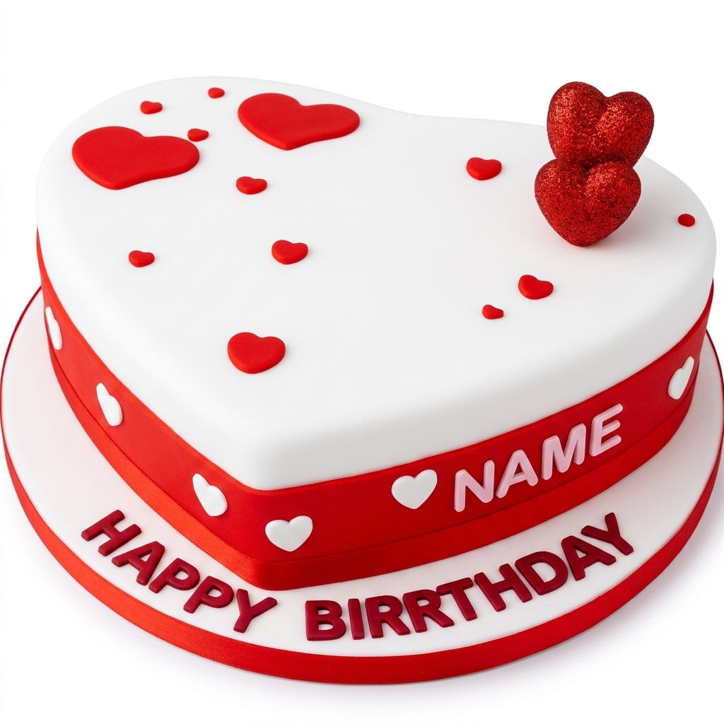 Heart Shaped Birthday Cake with Personalised Name