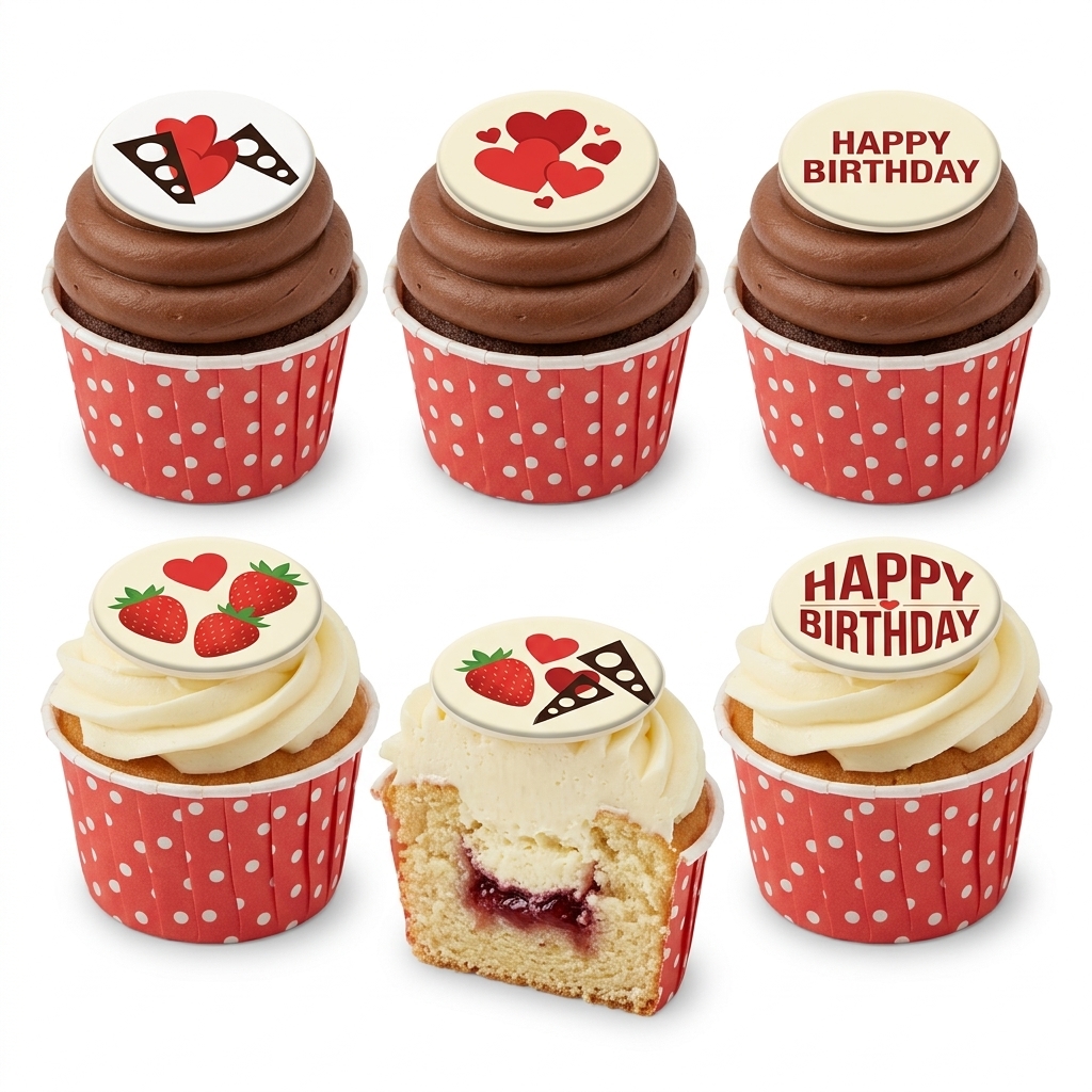 Birthday Cupcakes with Hearts & Strawberries
