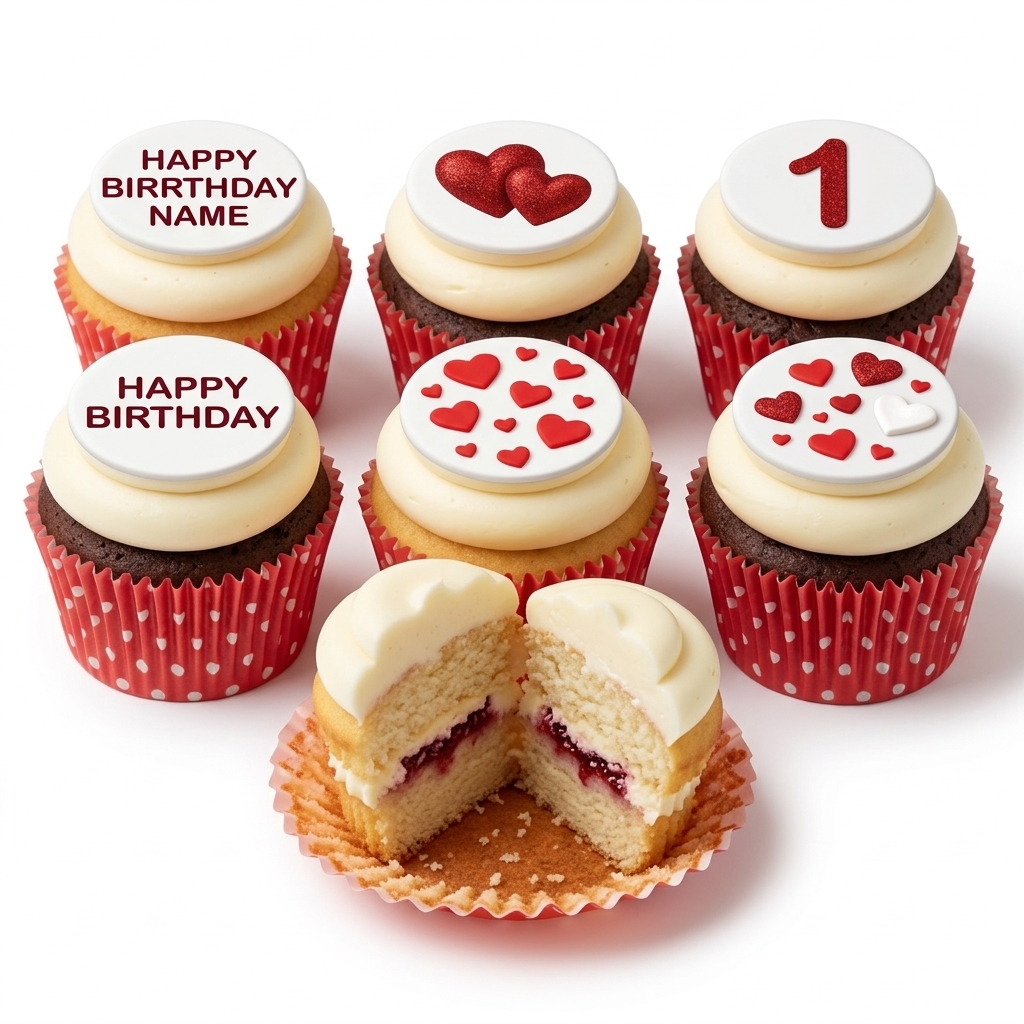 Heart Birthday Cupcakes with Custom Age & Message