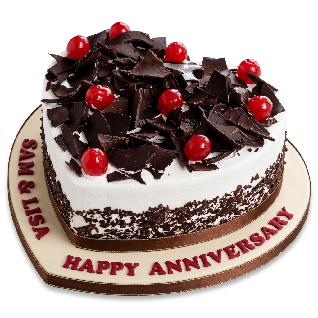 Heart Shaped Anniversary Cake with Chocolate & Cherries