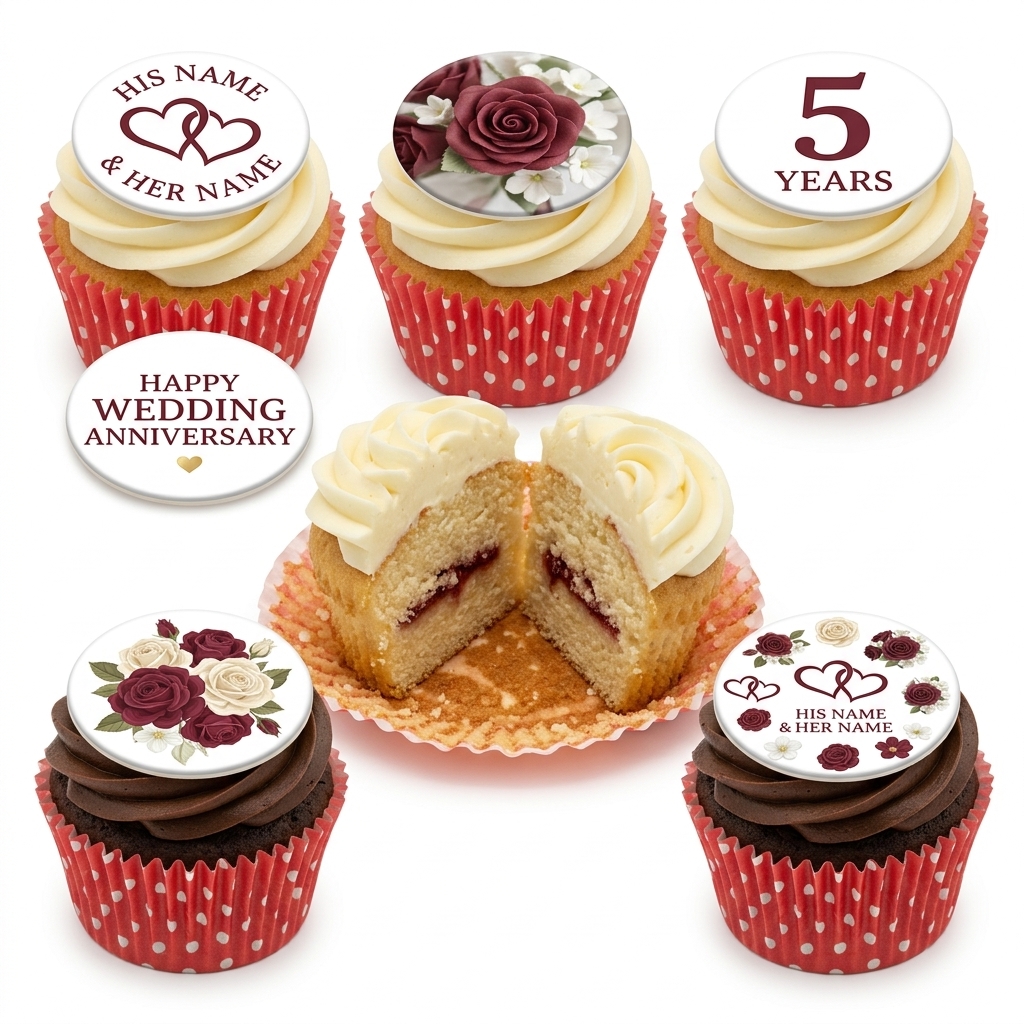 Wedding Anniversary Cupcakes with Personalised Toppers