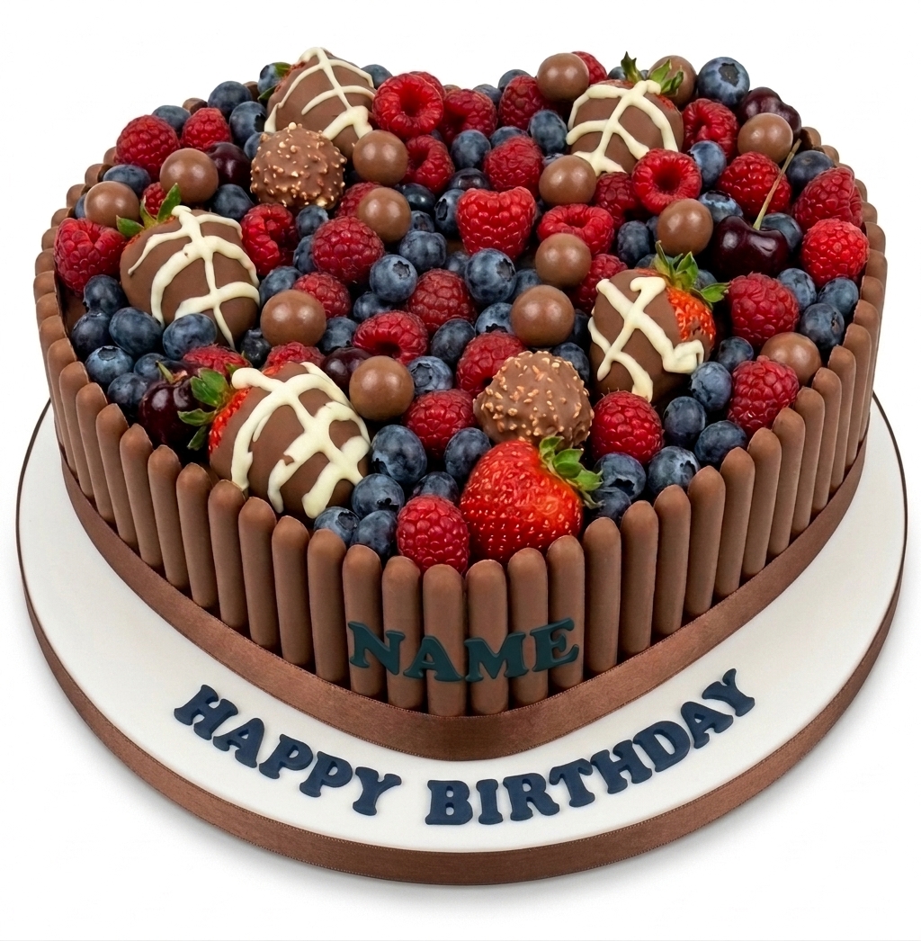Heart Shaped Chocolate Berry Birthday Cake