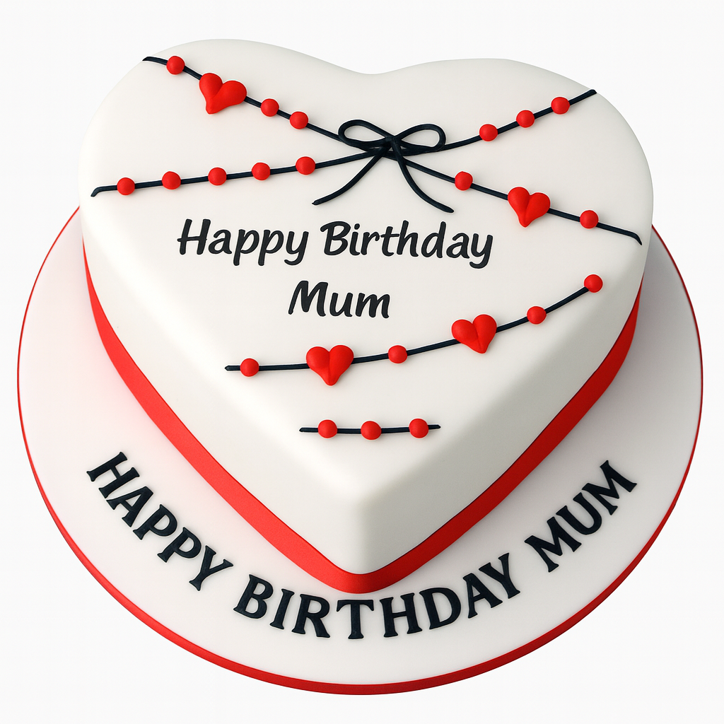 Heart-Shaped Red & Black Mum Birthday Cake