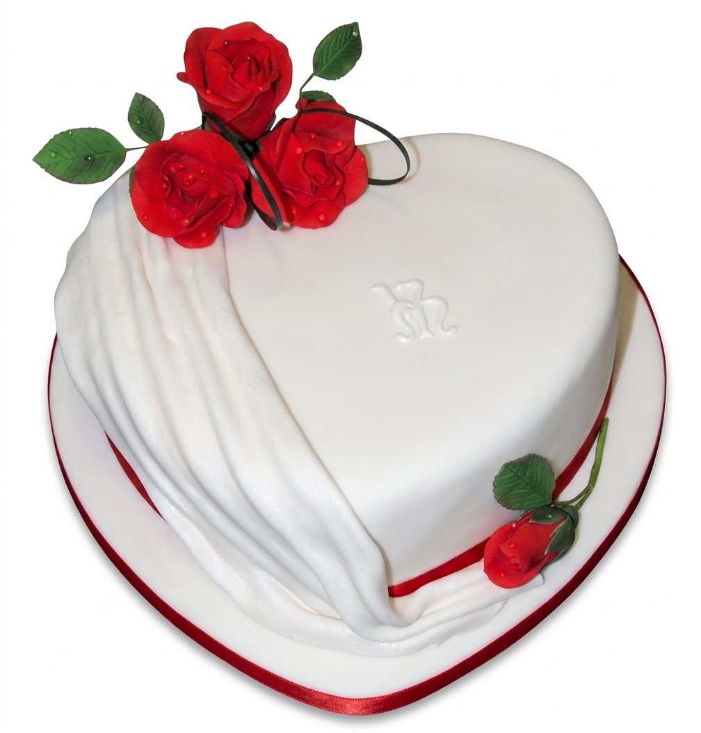 Elegant Red Rose Heart Anniversary Cake