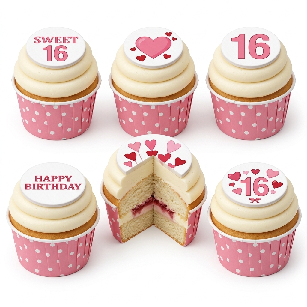 Sweet 16 Birthday Cupcakes with Hearts