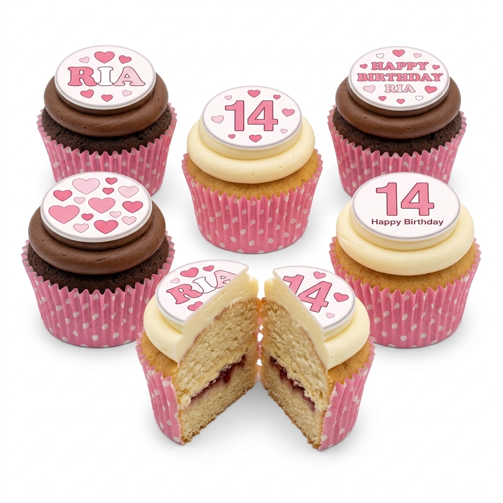 Pink Heart Birthday Cupcakes