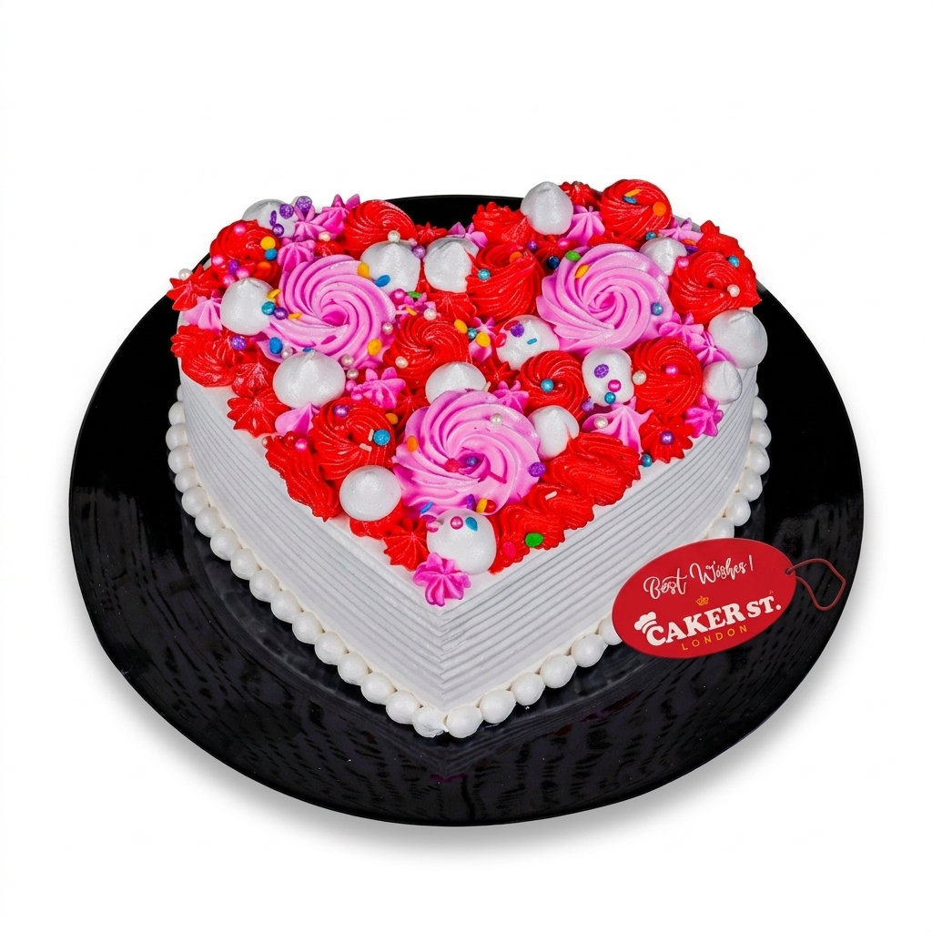 Heart Shaped Birthday Cake with Pink & Red Swirls