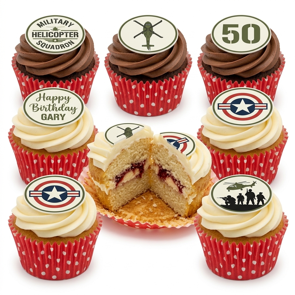 Military Theme Birthday Cupcakes with Custom Toppers