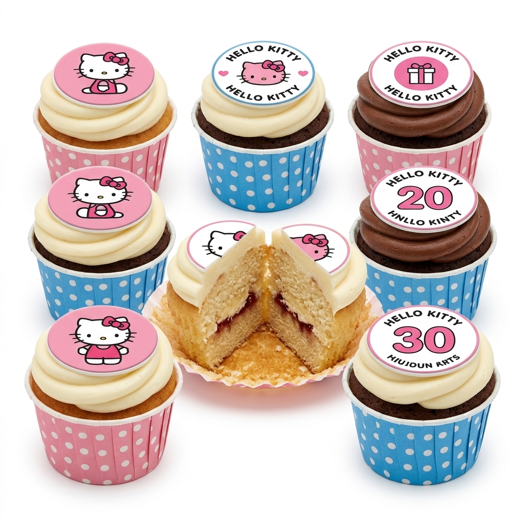 Hello Kitty Birthday Cupcakes with Custom Age Toppers