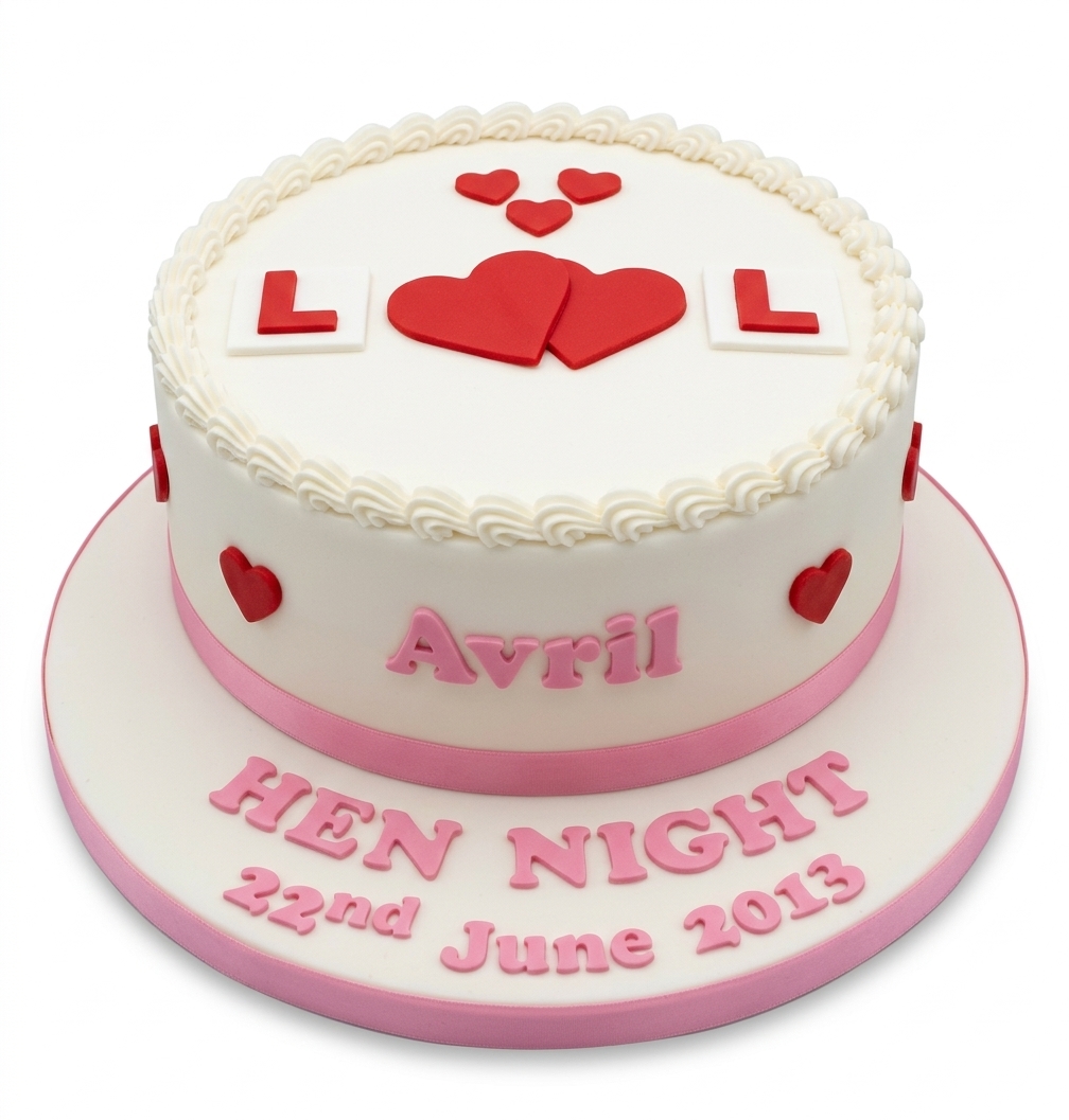 Personalised Hen Night Cake with Love Hearts