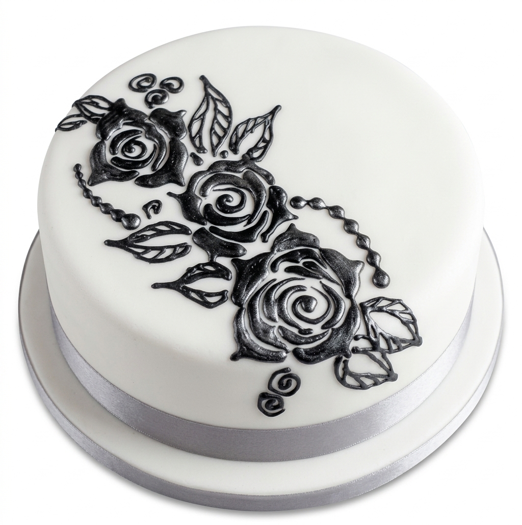 Elegant Silver Rose Birthday Cake