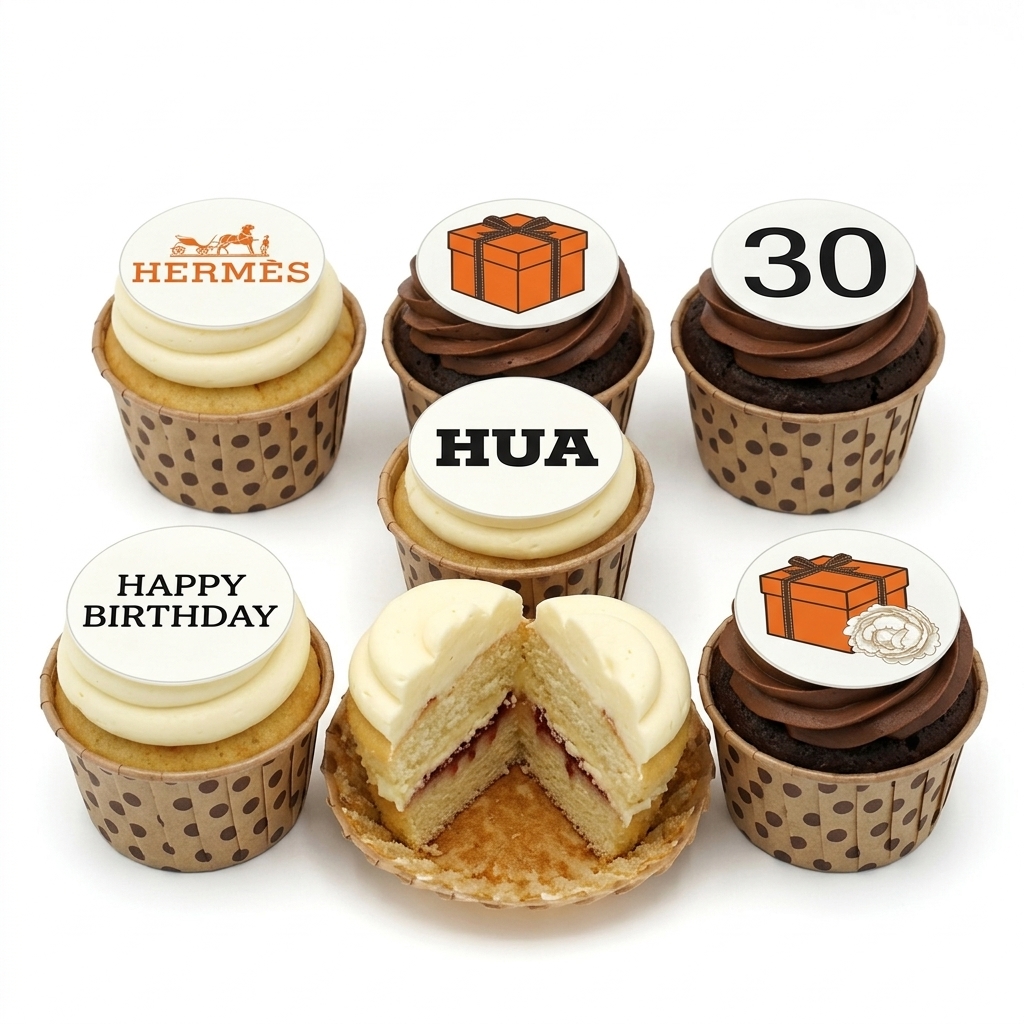 Hermes Inspired Birthday Cupcakes with Custom Age & Message