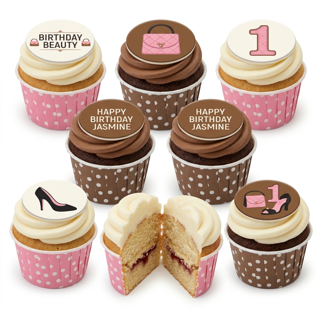 Fashion Birthday Cupcakes with Custom Age Topper