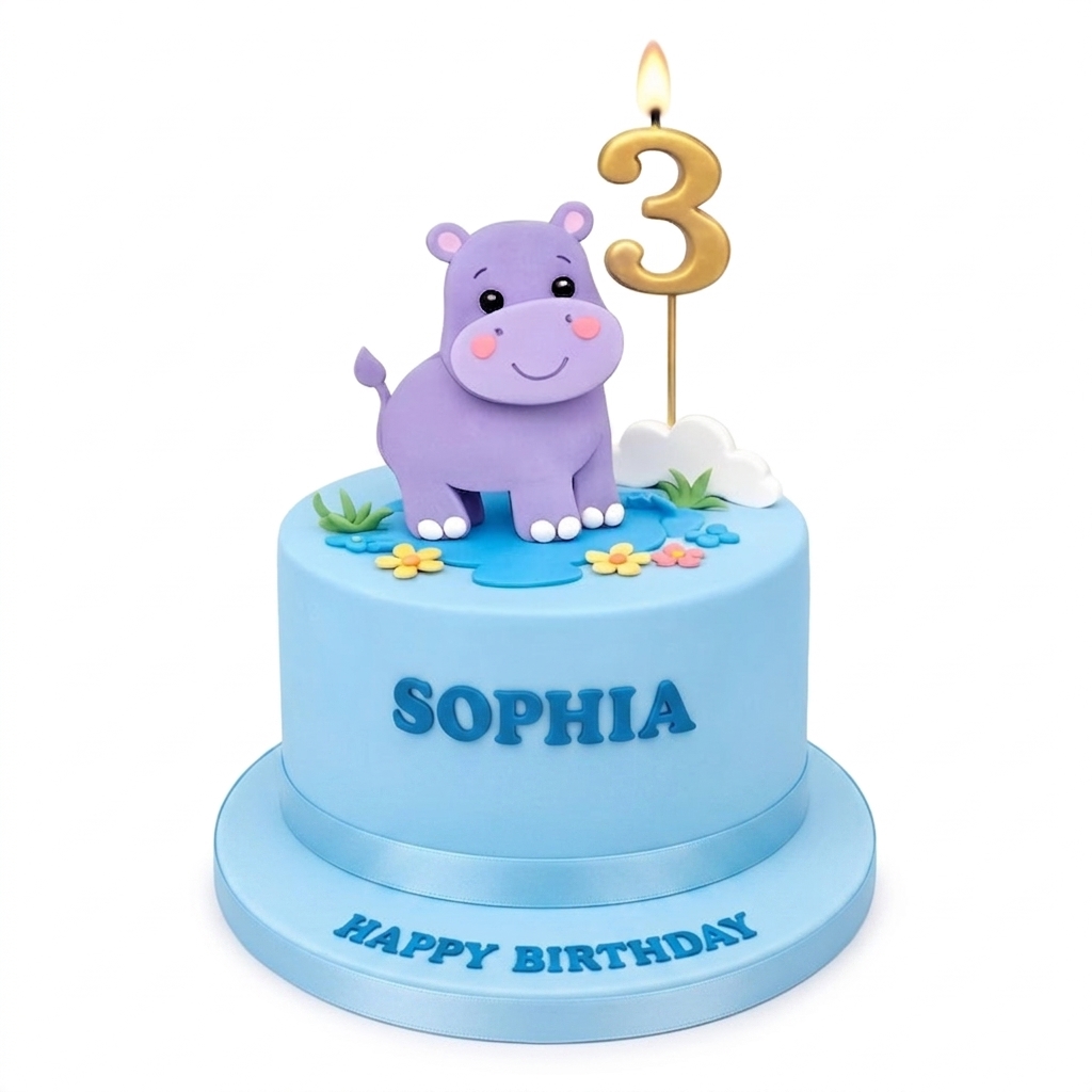 Hippo Pond Kids Birthday Cake with Custom Age