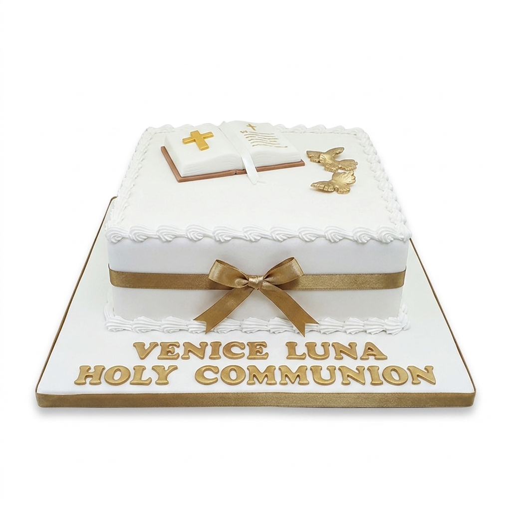 Personalised Holy Communion Cake with Gold Accents