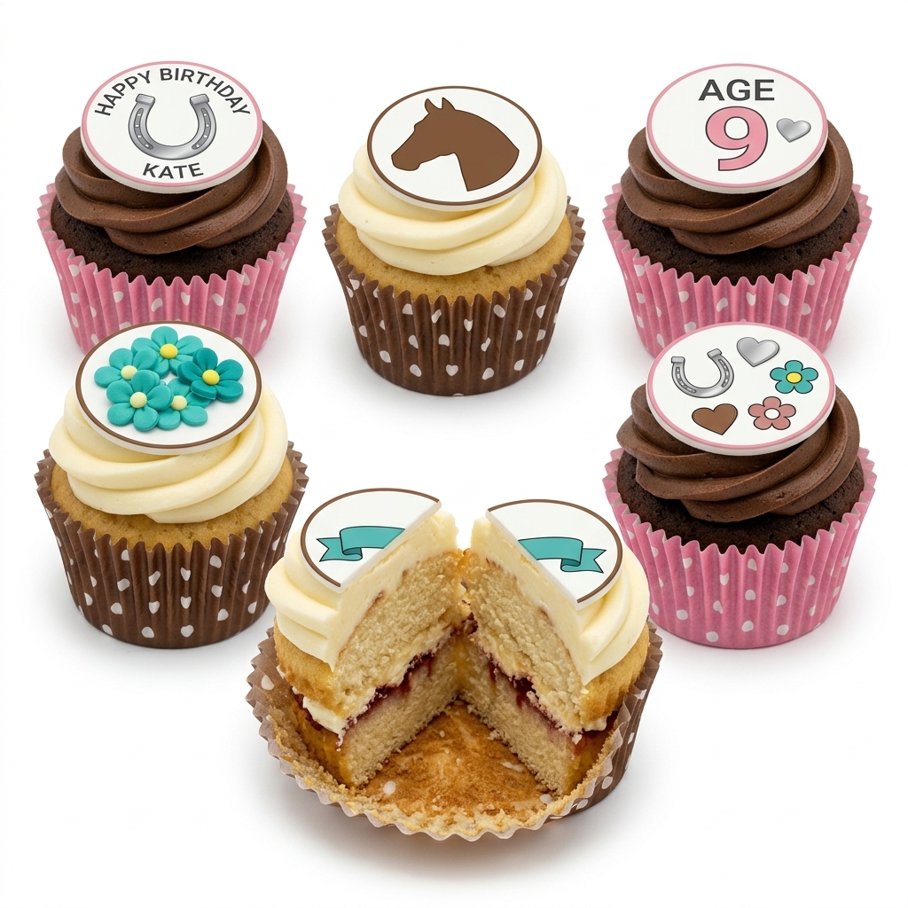 Horse Theme Birthday Cupcakes with Custom Age Topper