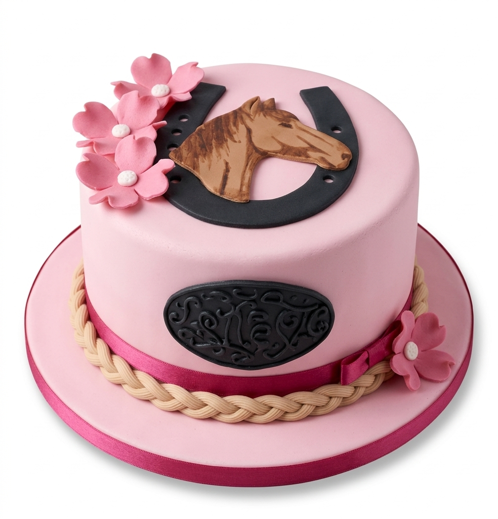 Pink Horse & Horseshoe Birthday Cake