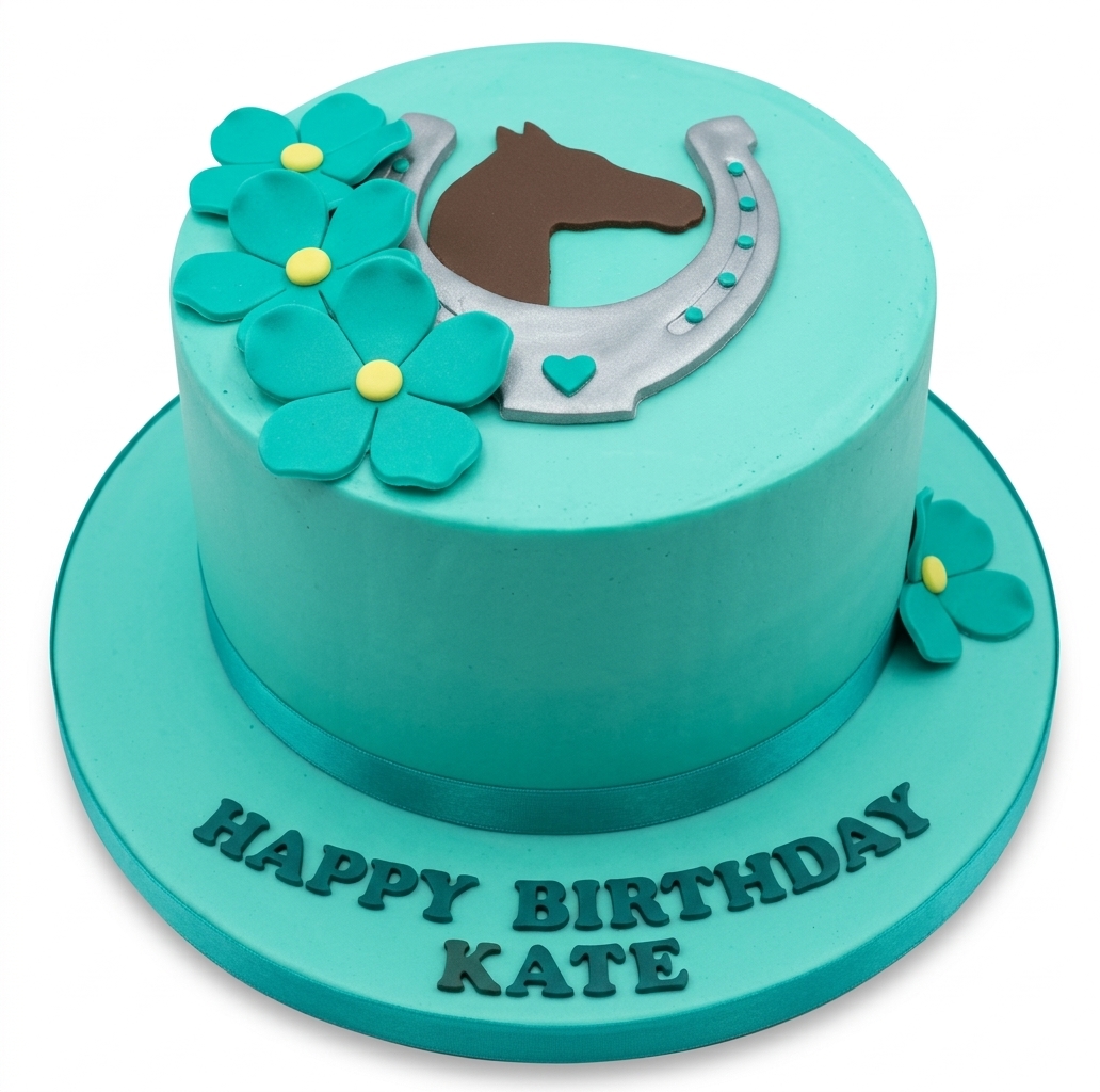 Horse Birthday Cake with Horseshoe & Flowers