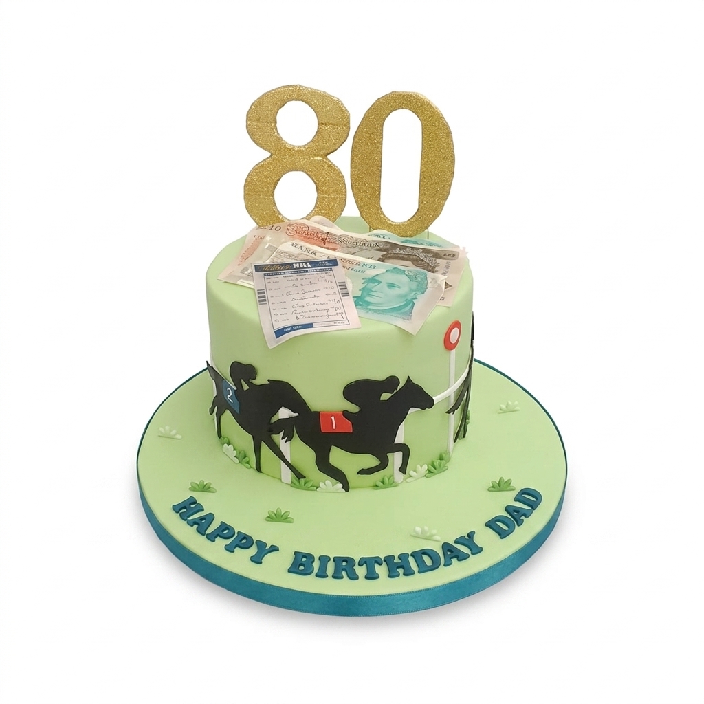 Horse Racing Birthday Cake with Custom Age Topper