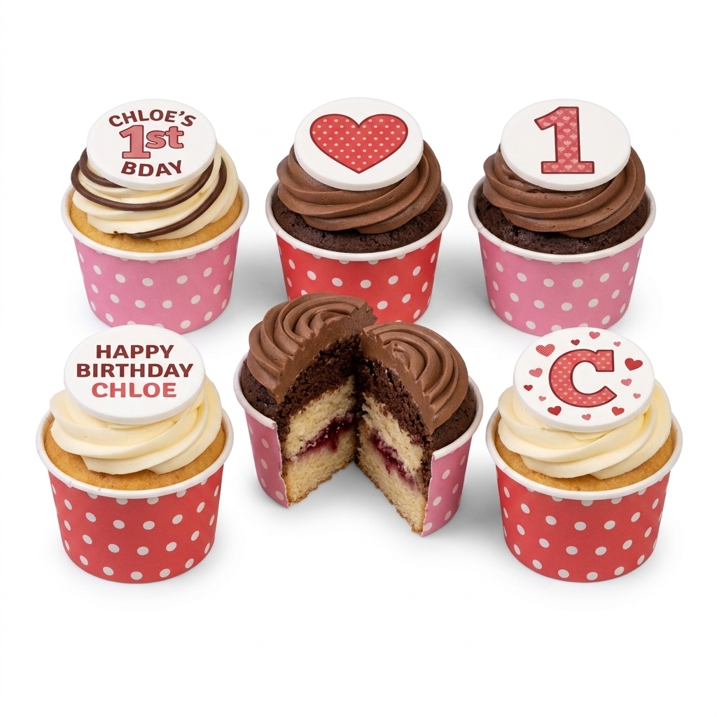 Kids Birthday Cupcakes with Custom Age & Name Toppers