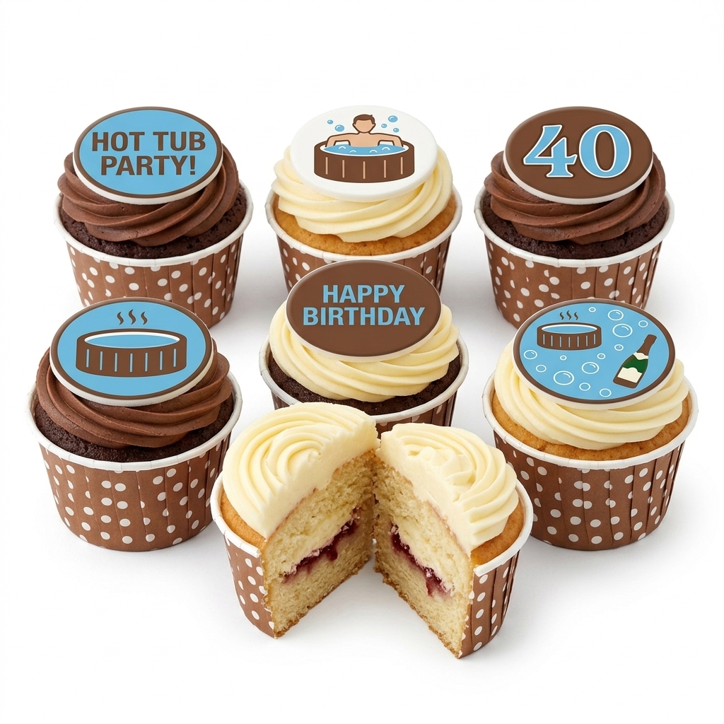 Hot Tub Party Birthday Cupcakes with Custom Age Topper