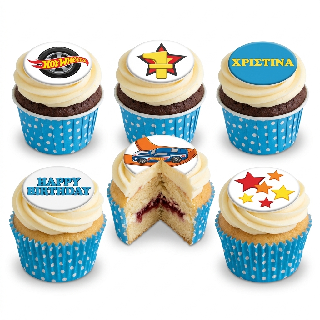 Hot Wheels Birthday Cupcakes with Custom Toppers