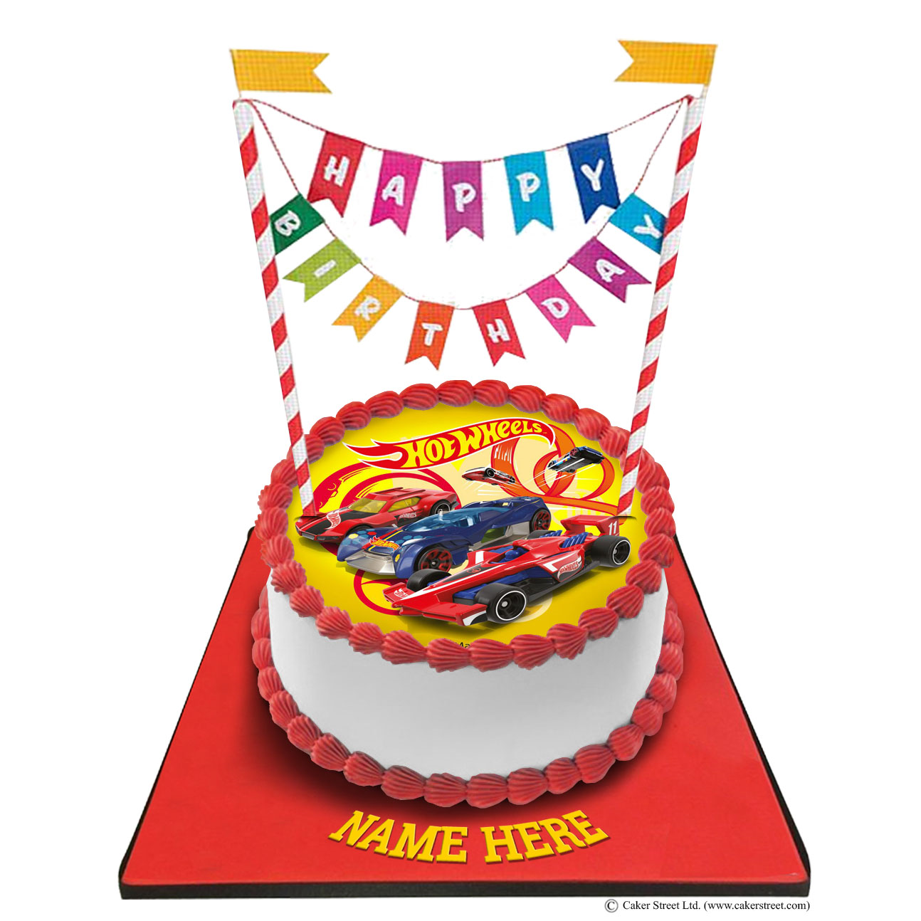 Hotwheels Cake With Happy Birthday Bunting