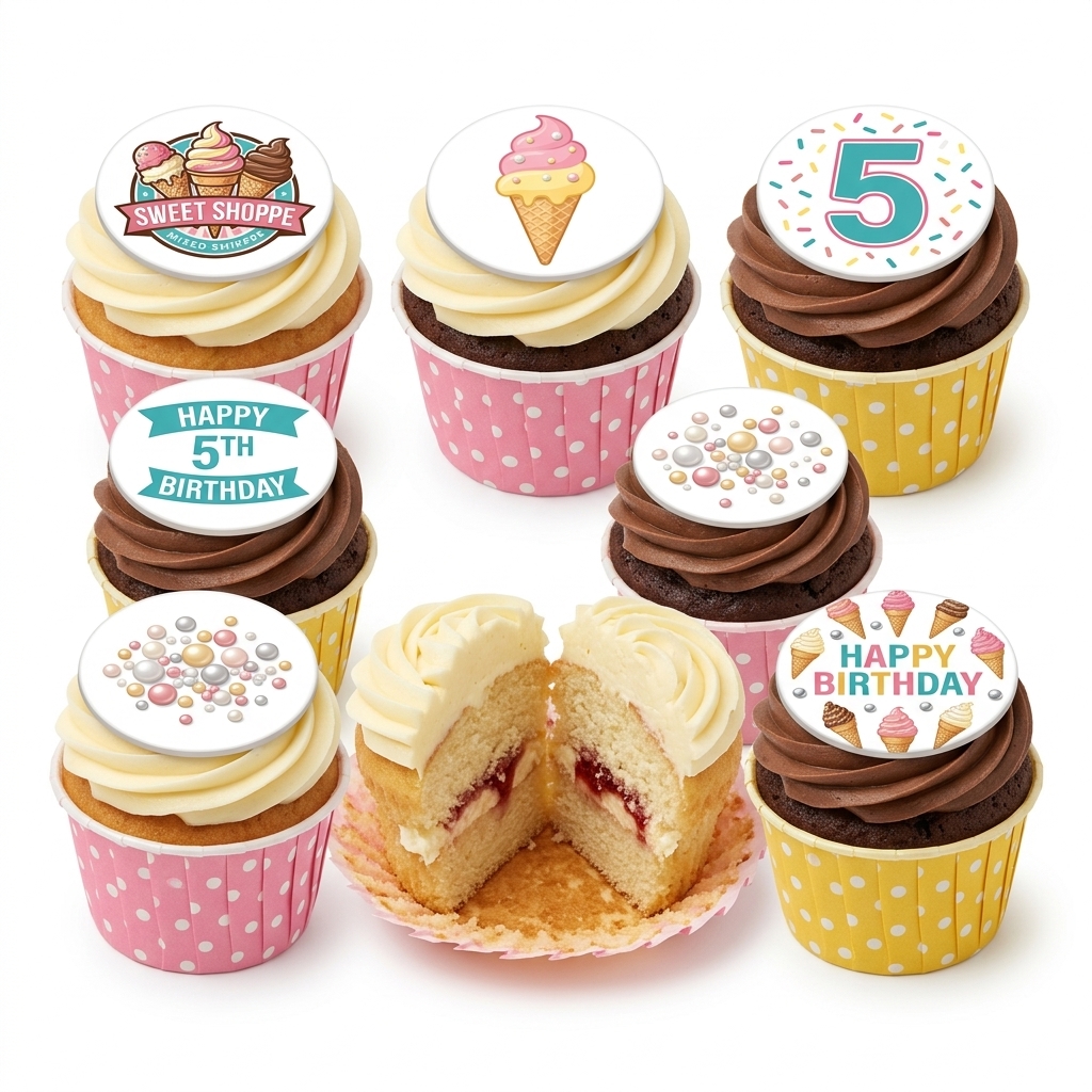 Ice Cream Theme Birthday Cupcakes with Custom Age